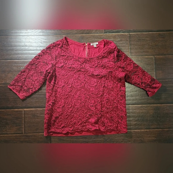Roz & Ali Womens Lace Floral Red Burgundy Paisley Dressy Blouse - Picture 9 of 9
